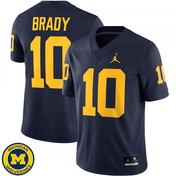 Mens Michigan Wolverines #10 Tom Brady Navy Jordan Brand Football Jersey